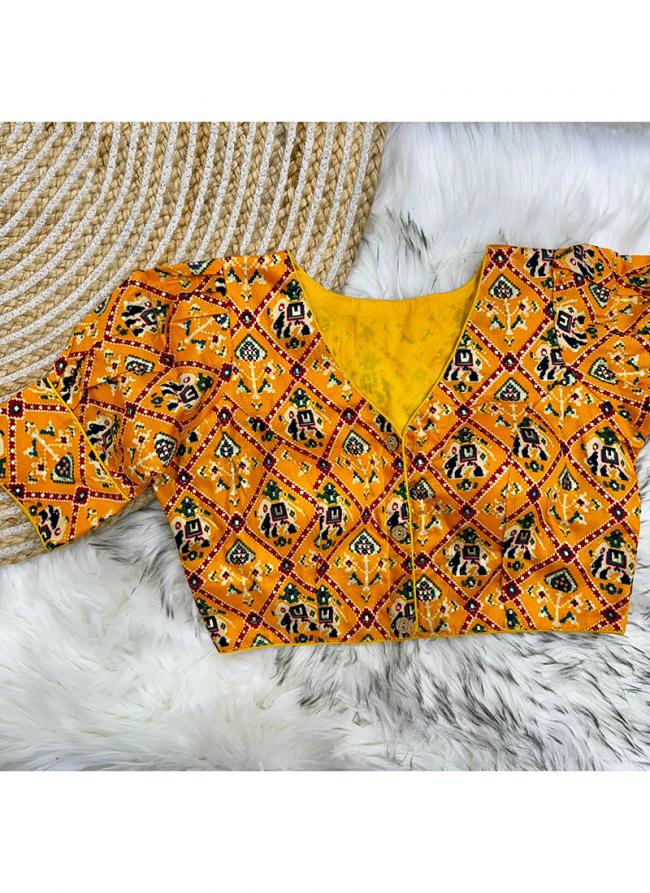 Pure Cotton Yellow Festival Wear Printed Radymade Blouse